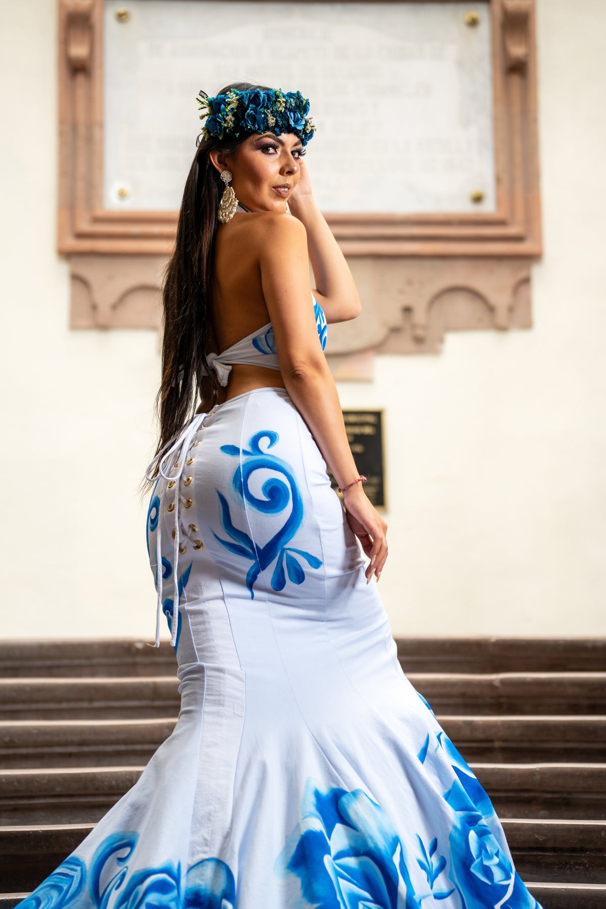 Falda rosas azules