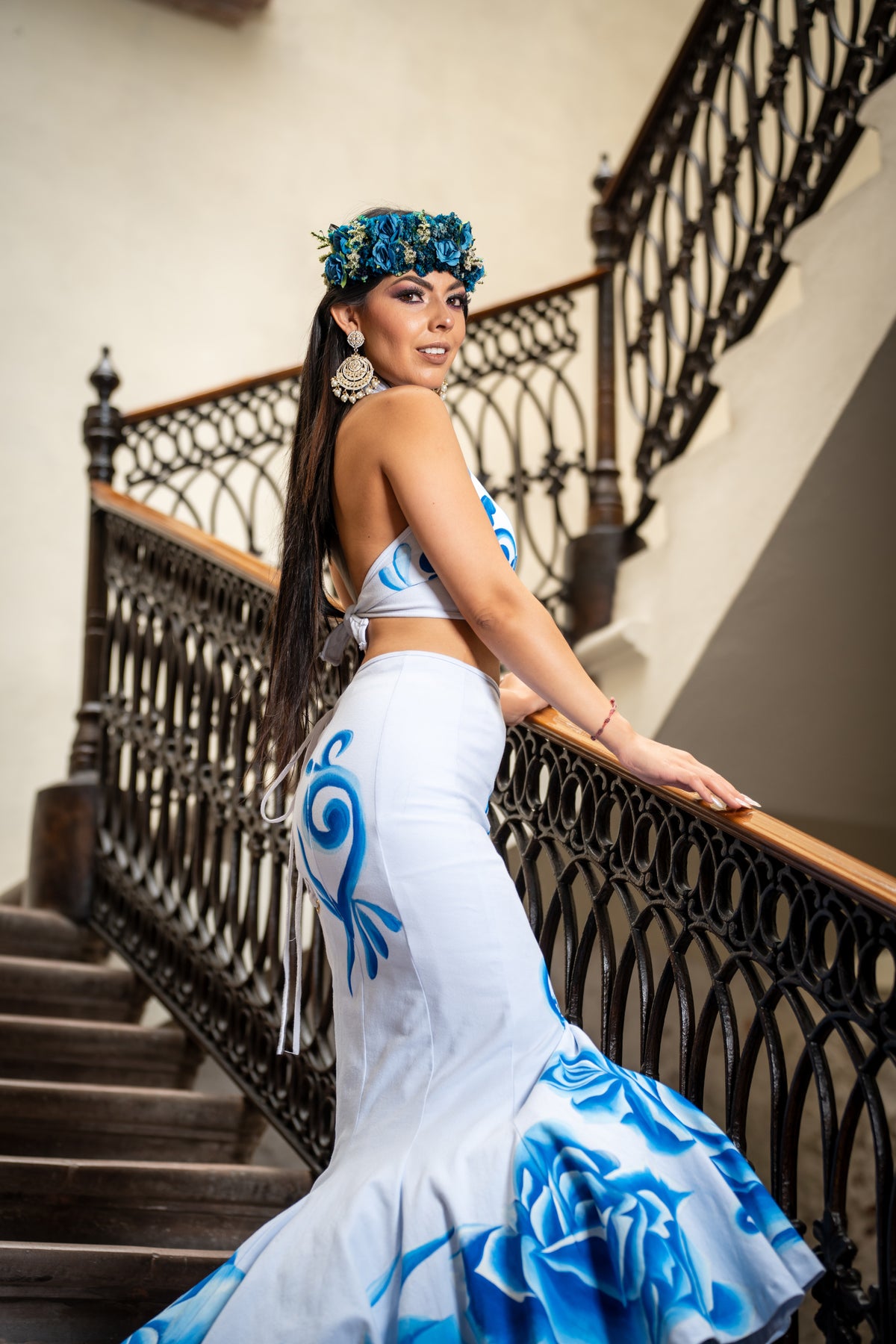 Falda rosas azules