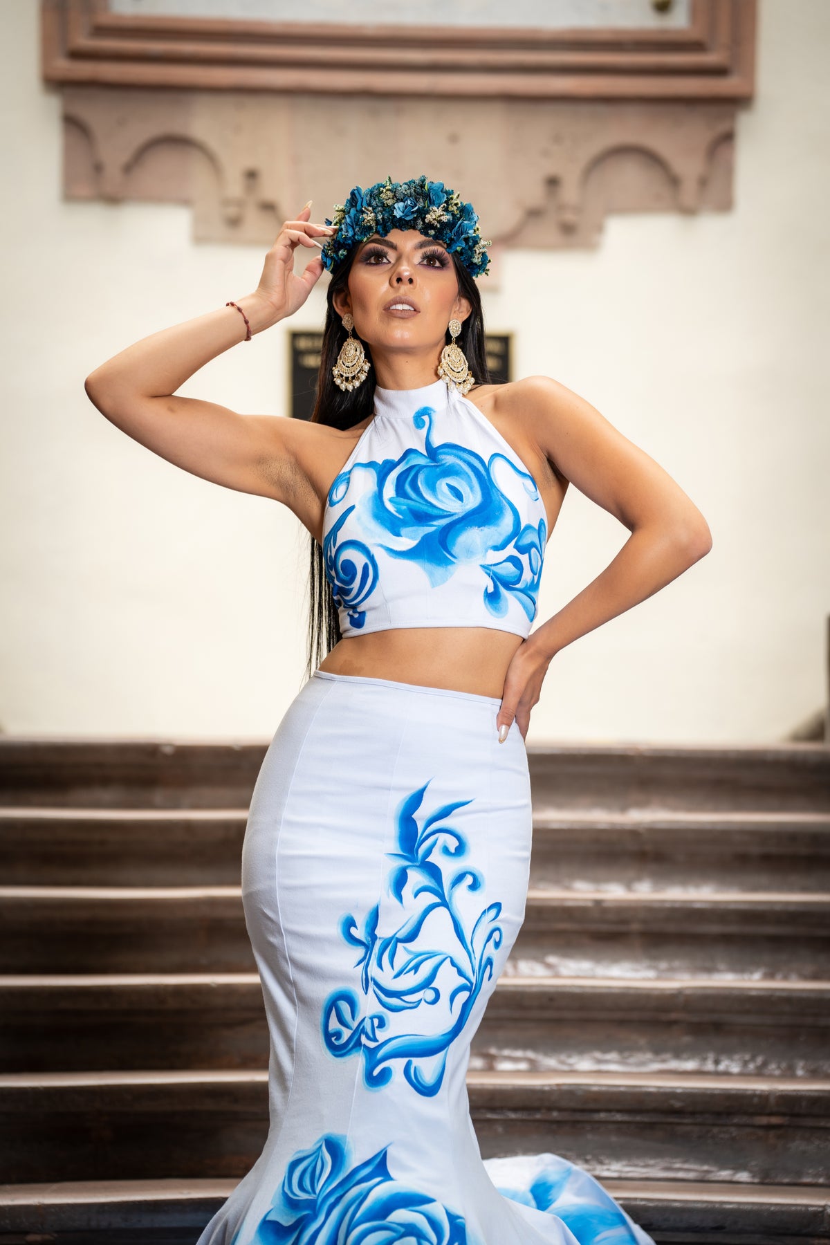 Falda rosas azules
